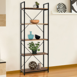 Etagère 5 niveaux HAWKINS bois foncé design industriel 170 cm