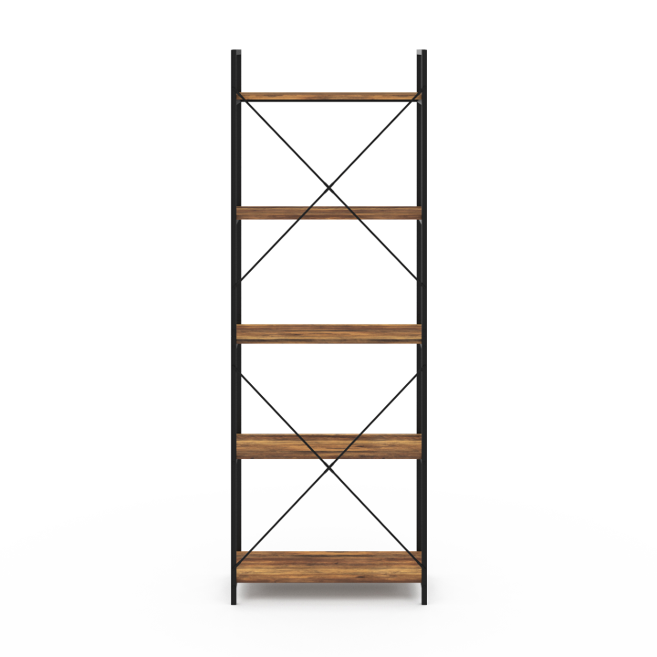 Etagère 5 niveaux HAWKINS bois foncé design industriel 170 cm