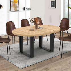 Table à manger extensible ronde PHOENIX 6-8 personnes bois et noir 120-160 cm