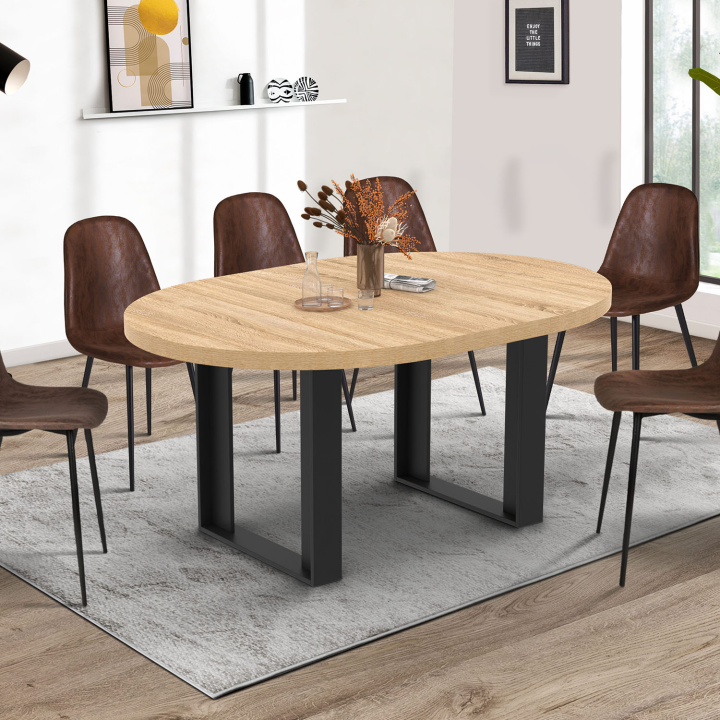 Mesa de comedor redonda extensible 6-8 personas madera y negro - PHOENIX | ID Market