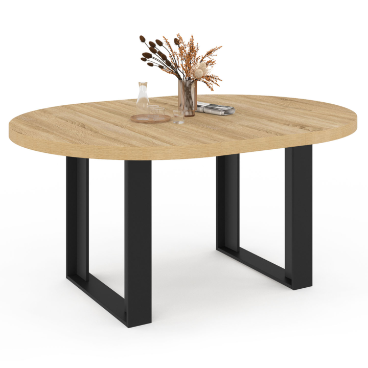 Table à manger extensible ronde PHOENIX 6-8 personnes bois et noir 120-160 cm