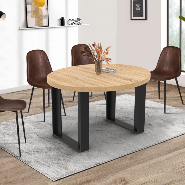 Table à manger extensible ronde PHOENIX 6-8 personnes bois et noir 120-160 cm