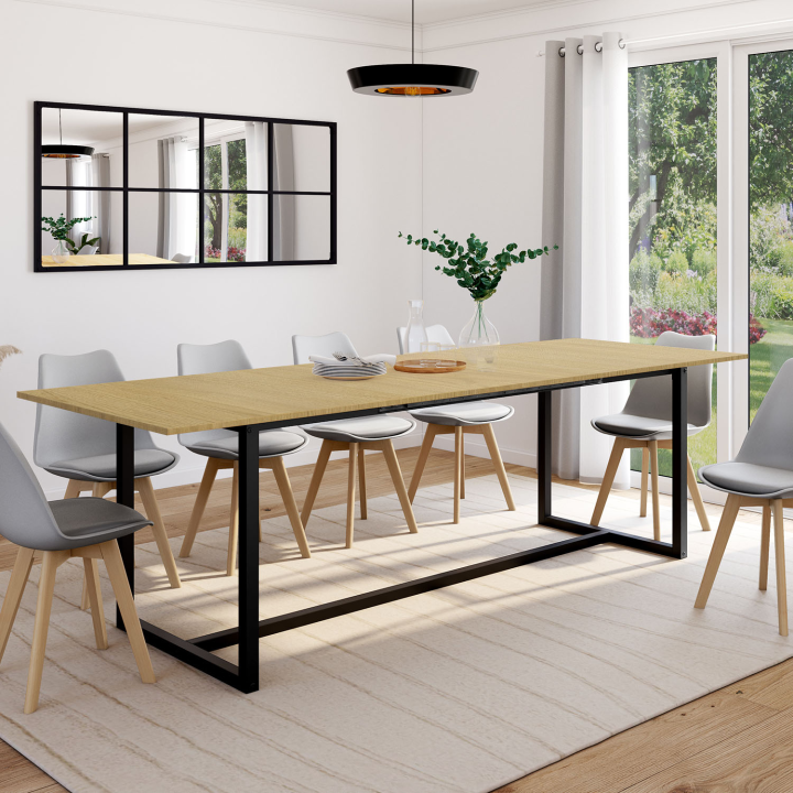 Mesa de comedor industrial extensible de madera y metal 200-250cm - DETROIT | ID Market