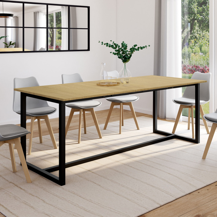 Mesa de comedor industrial extensible de madera y metal 200-250cm - DETROIT | ID Market