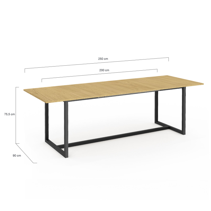 Mesa de comedor industrial extensible de madera y metal 200-250cm - DETROIT | ID Market