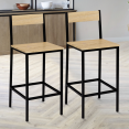 Lot de 2 tabourets de bar DETROIT avec dossier chaise de cuisine design industriel