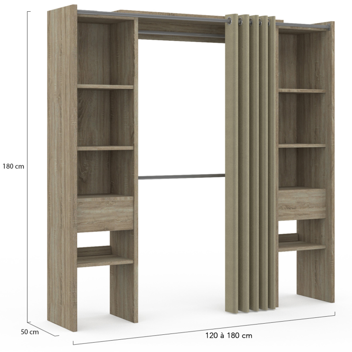 Dressing extensible double MERYL 120/180 x 50 x 180 cm hêtre