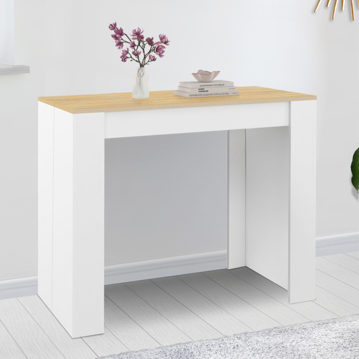 Table console extensible ORLANDO 6 personnes 140 cm bois blanc et façon hêtre