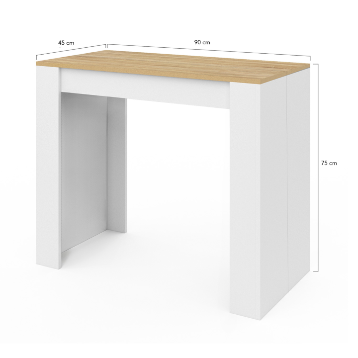 Table console extensible ORLANDO 6 personnes 140 cm bois blanc et façon hêtre