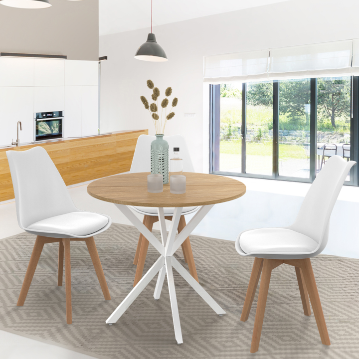 Mesa de comedor redonda 2-4 personas madera y blanco 80 cm - ALIX | ID Market