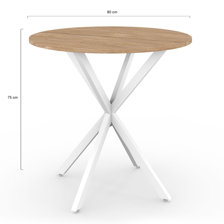 Table à manger ronde ALIX 2-4 personnes pied araignée bois et blanc 80 cm