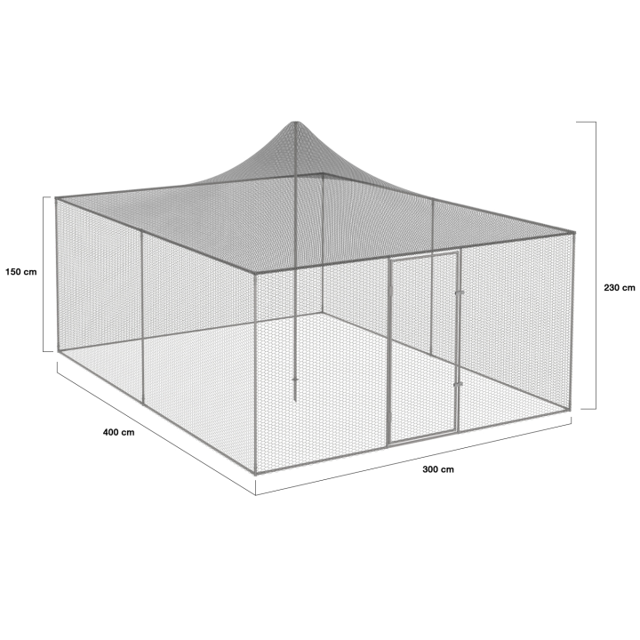 Pajarera gallinero 12m² 3x4 m con tejado y red de acero galvanizado | ID Market