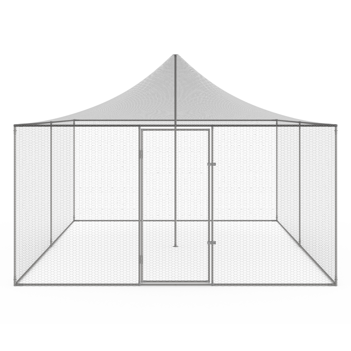 Volière 12m² parc grillagé 3x4M toit filet pour animaux de basse cour