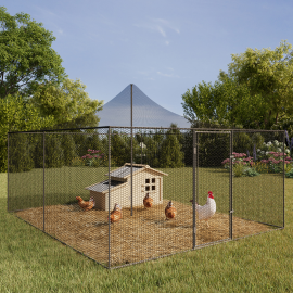 Volière 12m² parc grillagé 3x4M toit filet pour animaux de basse cour