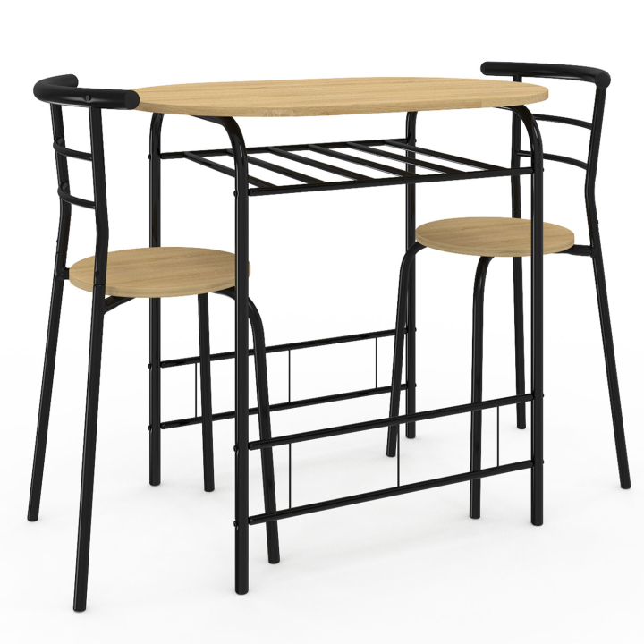 Ensemble table LYNETH 2 personnes + 2 chaises bois et métal noir