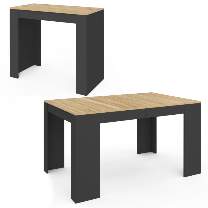 Table console extensible ORLANDO 6 personnes 140 cm bois noir et façon hêtre