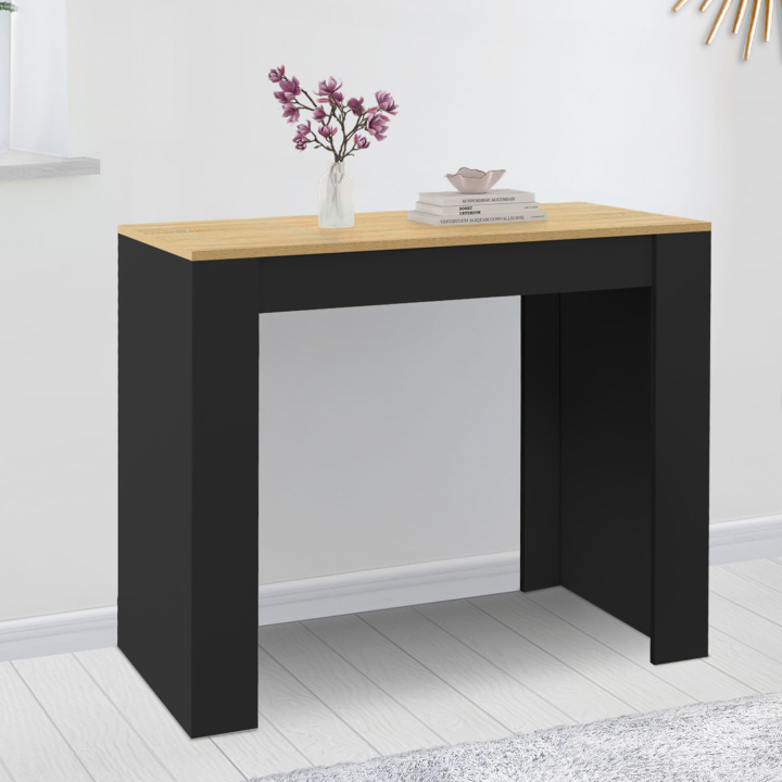 Table console extensible ORLANDO 6 personnes 140 cm bois noir et façon hêtre