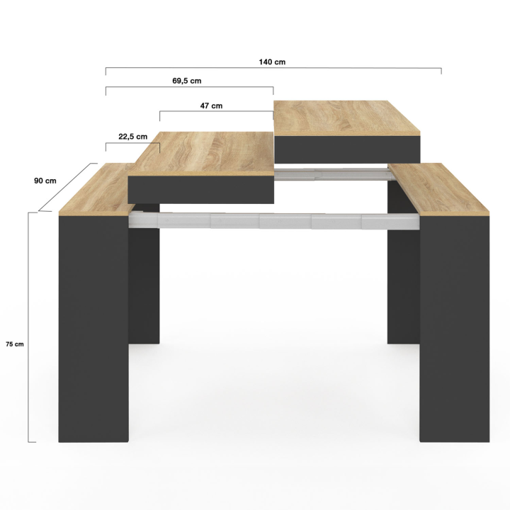 Consola extensible en madera de haya y negro - ORLANDO | ID Market