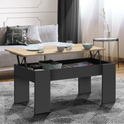 Mesa de centro rectangular con tablero elevable en madera negra e imitación haya - TARA | ID Market