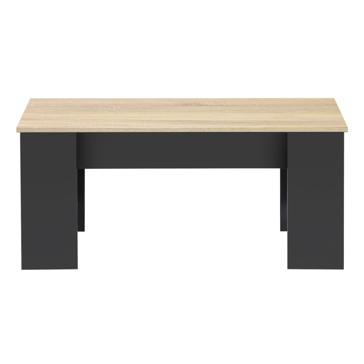 Mesa de centro rectangular con tablero elevable en madera negra e imitación haya - TARA | ID Market