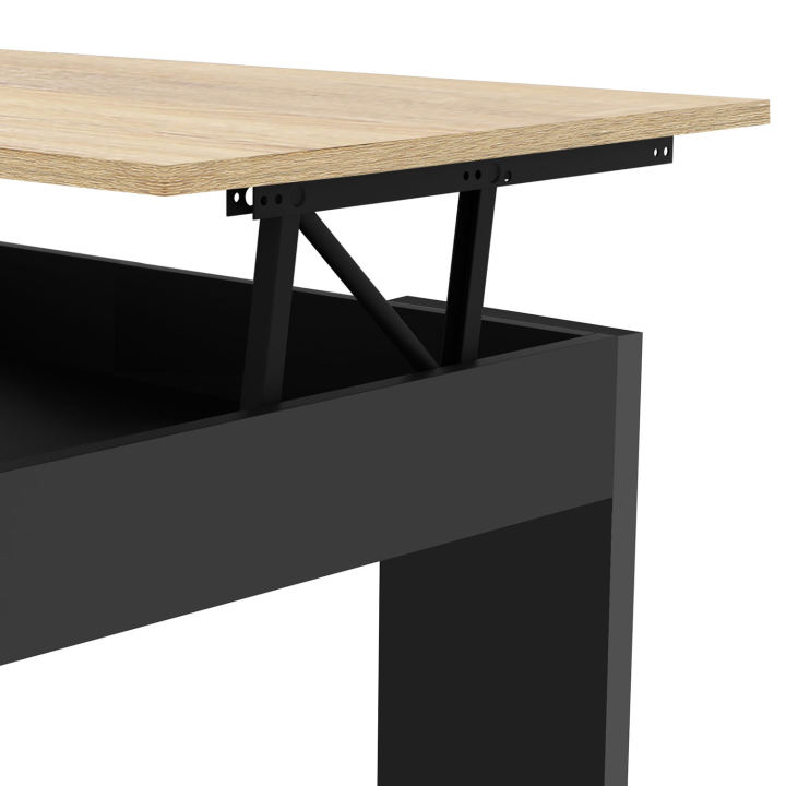 Mesa de centro rectangular con tablero elevable en madera negra e imitación haya - TARA | ID Market