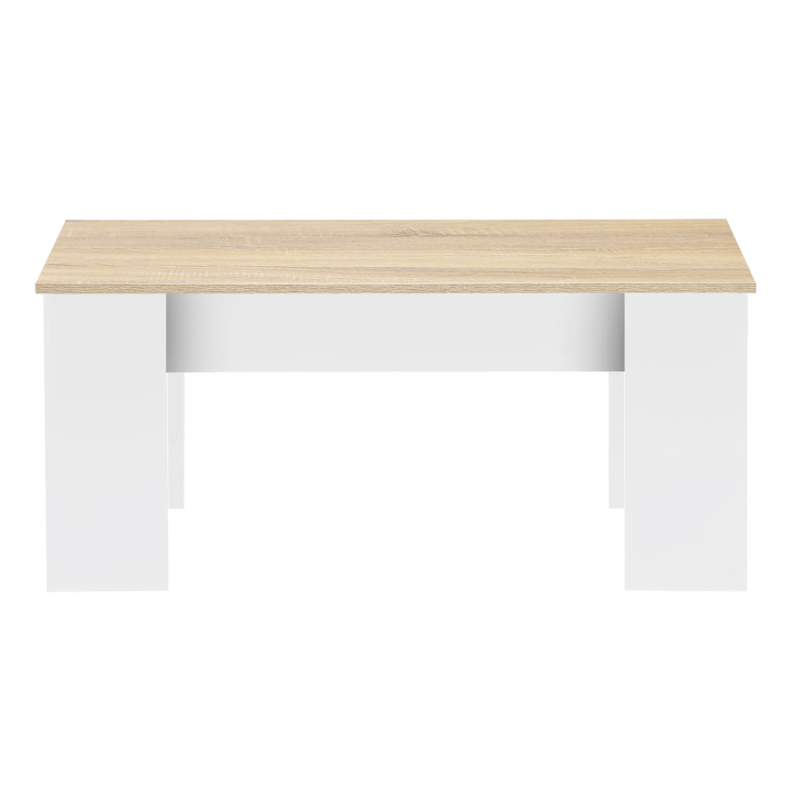 Mesa de centro rectangular con tablero elevable en madera blanca e imitación haya - TARA | ID Market