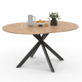 Table à manger extensible ronde ALIX 6-8 personnes pied araignée bois et noir 110-150 cm