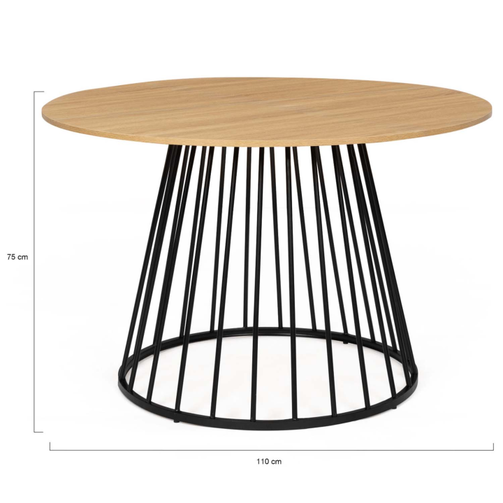 Table à manger ronde YUNA 4-6 personnes plateau bois et pied filaire en métal noir 110 cm