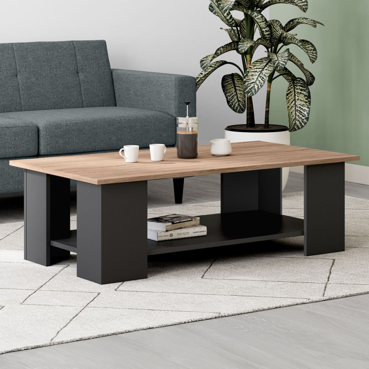 Mesa de centro rectangular negra con tablero de aspecto haya - ELI | ID Market