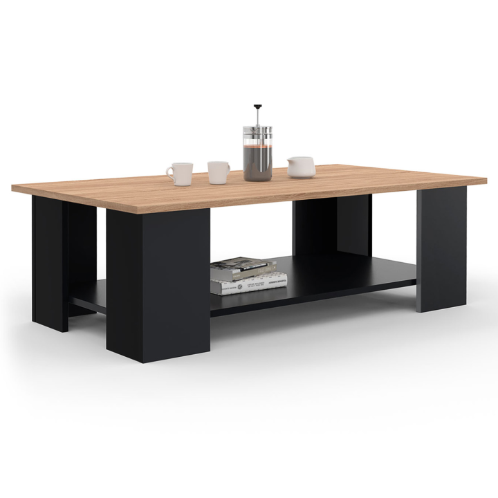 Mesa de centro rectangular negra con tablero de aspecto haya - ELI | ID Market