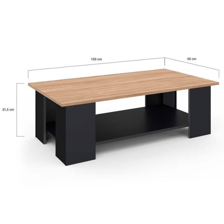 Mesa de centro rectangular negra con tablero de aspecto haya - ELI | ID Market