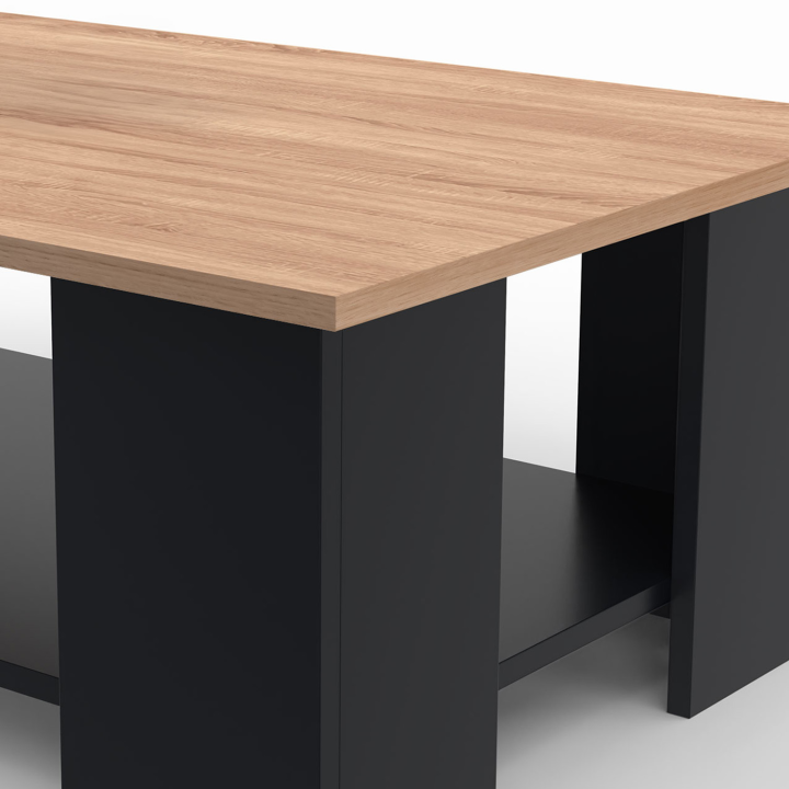 Mesa de centro rectangular negra con tablero de aspecto haya - ELI | ID Market