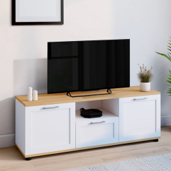 Mueble TV blanco y madera con cajón y hornacina 110 cm - VITO | ID Market