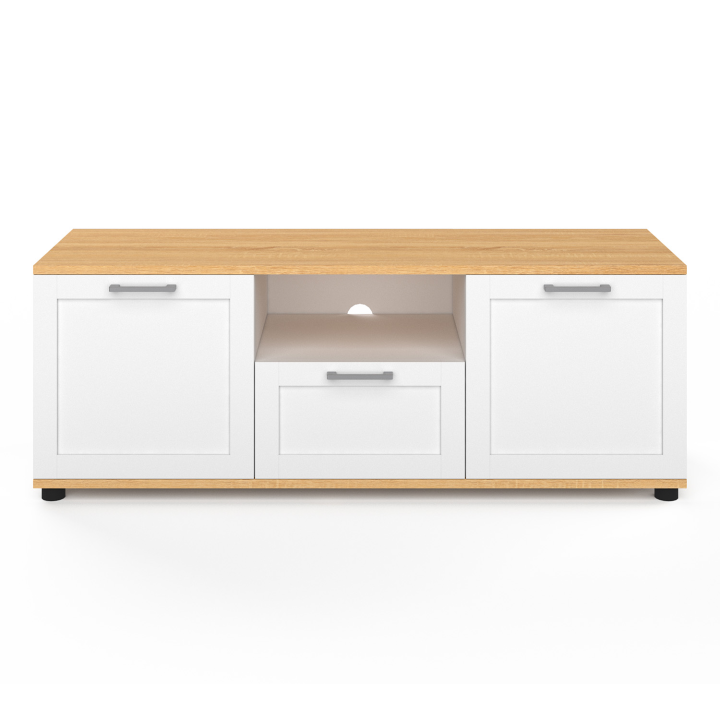 Meuble TV 110 cm VITO avec tiroir et niche blanc et bois