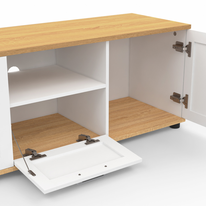 Mueble TV blanco y madera con cajón y hornacina 110 cm - VITO | ID Market