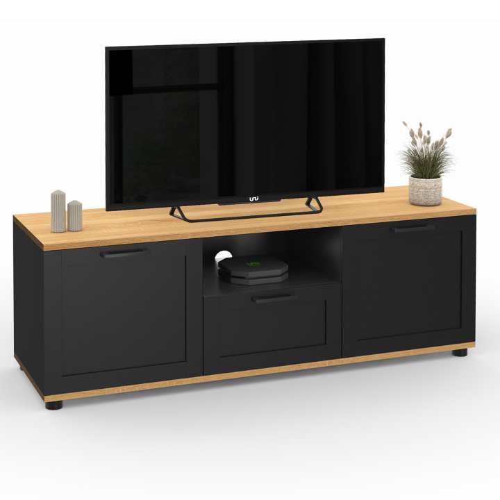 Soporte de TV negro y madera con cajón y nicho 110 cm - VITO | ID Market