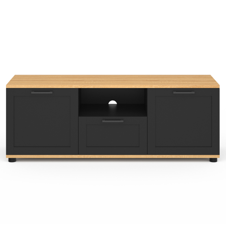 Meuble TV 110 cm VITO avec tiroir et niche noir et bois