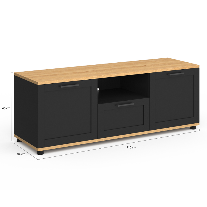 Soporte de TV negro y madera con cajón y nicho 110 cm - VITO | ID Market