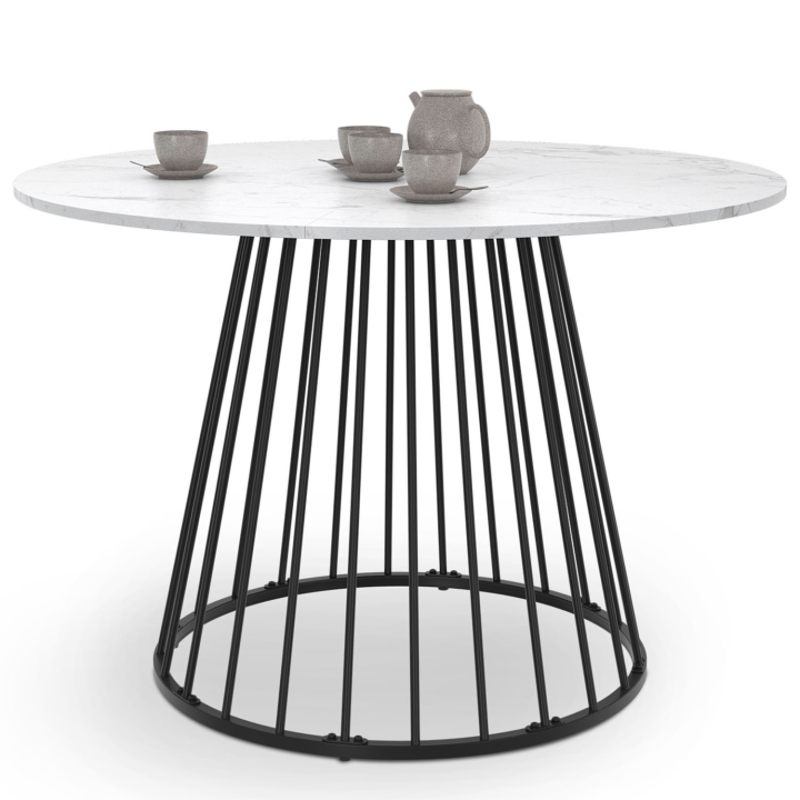 Mesa de comedor redonda con tablero efecto mármol blanco y base de metal - YUNA | ID Market