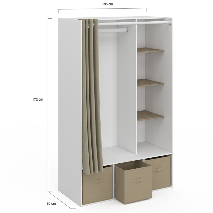 Dressing penderie DIANE 105 x 50 x 172 cm blanc et taupe