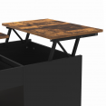 Table basse 2 plateaux relevables EYLA avec coffre bois foncé effet vieilli et noir