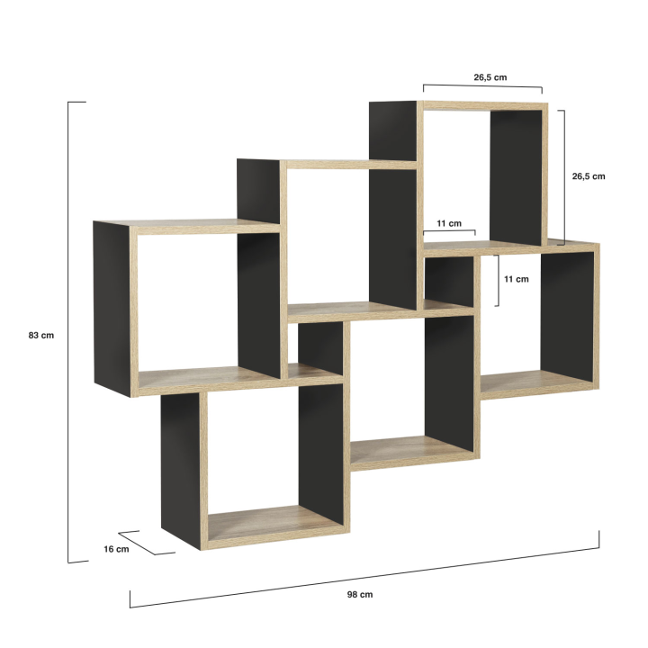 Etagère murale double position LUCAS bois façon hêtre et noir