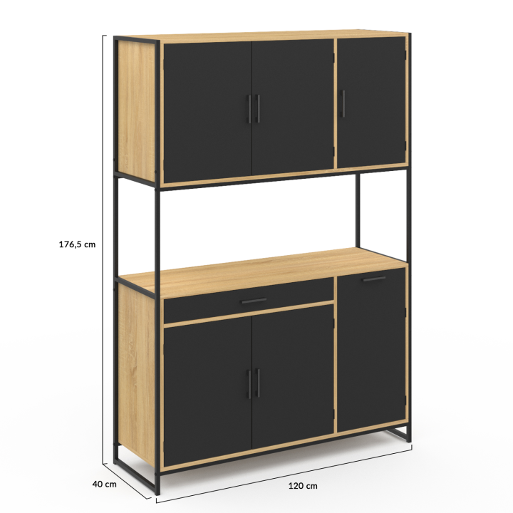 Aparador de cocina industrial de 120 cm con 6 puertas + cajón