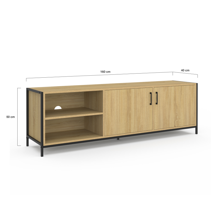 Mueble TV 160 cm con 2 puertas industriales de metal y madera - DETROIT | ID Market