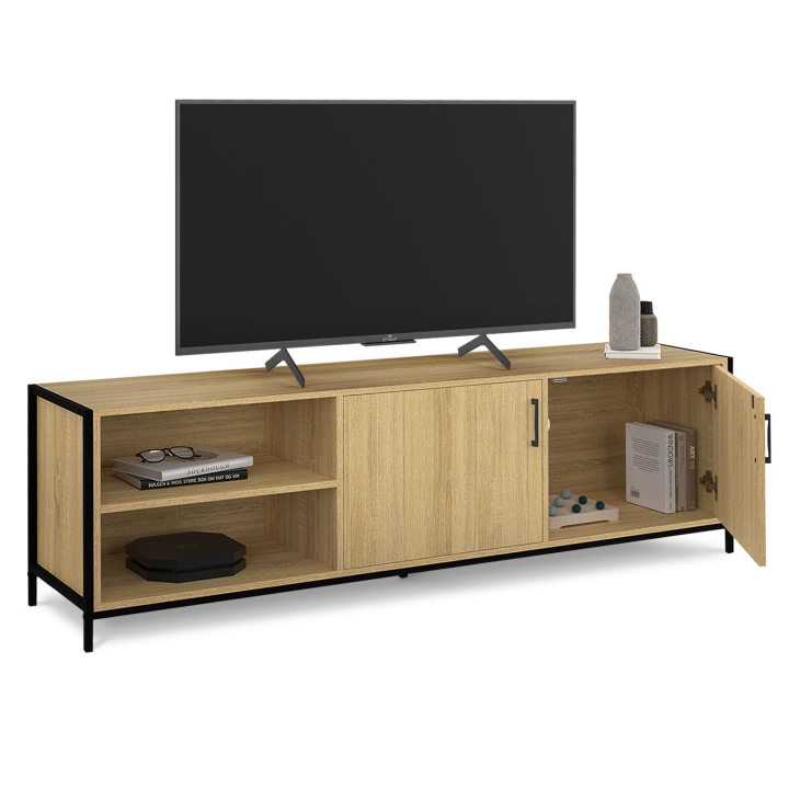 Mueble TV 160 cm con 2 puertas industriales de metal y madera - DETROIT | ID Market