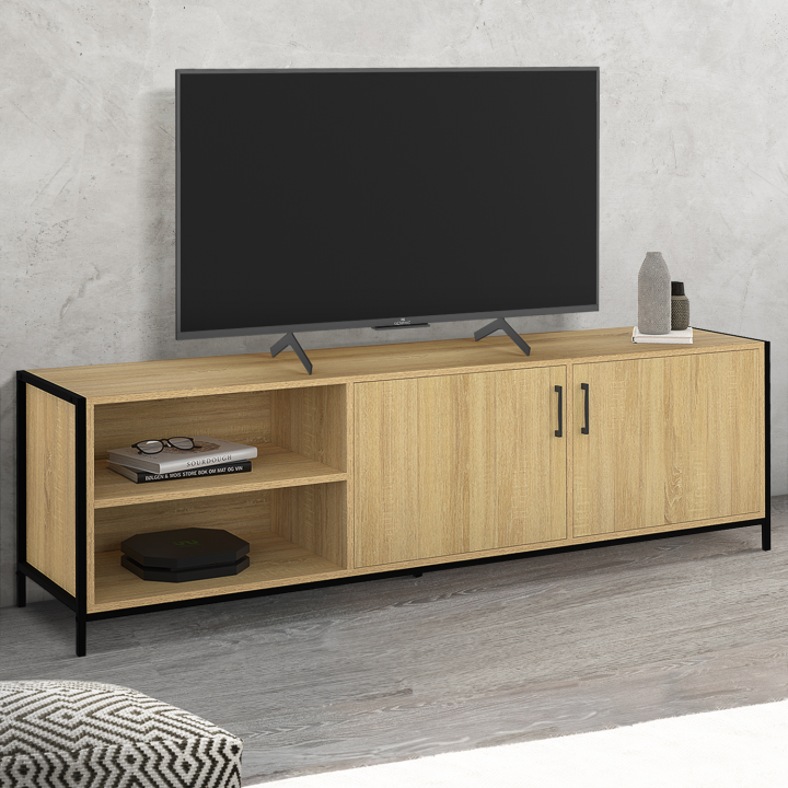 Mueble TV 160 cm con 2 puertas industriales de metal y madera - DETROIT | ID Market