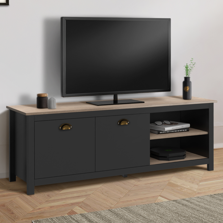 Meuble TV 140 cm vintage ISIS bois et noir