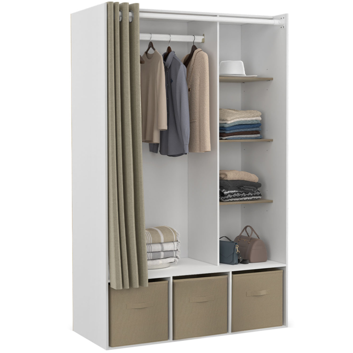 Dressing penderie DIANE 105 x 50 x 172 cm blanc et taupe