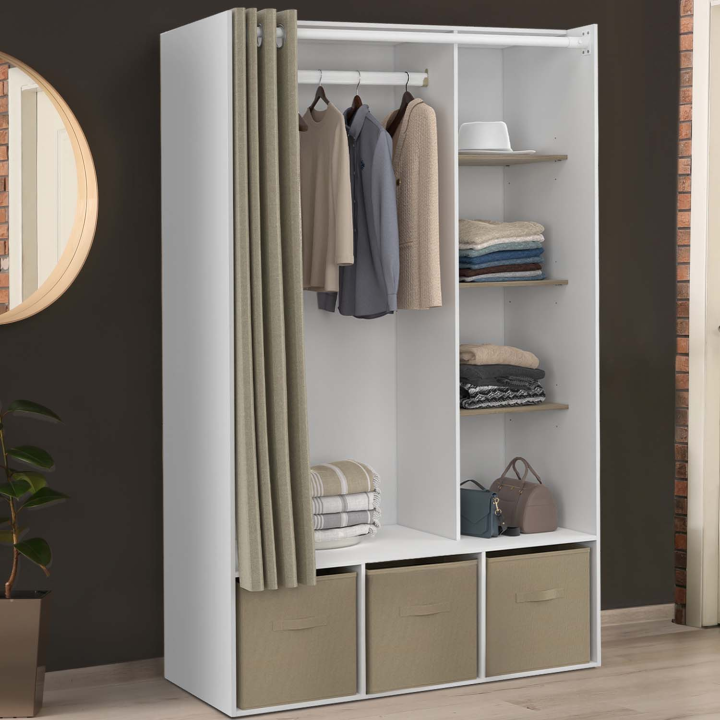 Dressing penderie DIANE 105 x 50 x 172 cm blanc et taupe