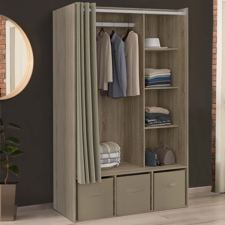 Dressing penderie DIANE 105 x 50 x 172 cm hêtre et taupe